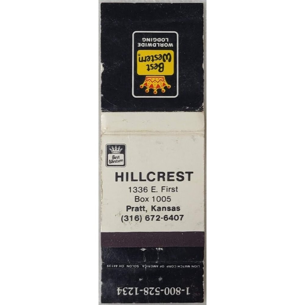 Matchbook Cover Hillcrest Best Western Pratt KS Kansas